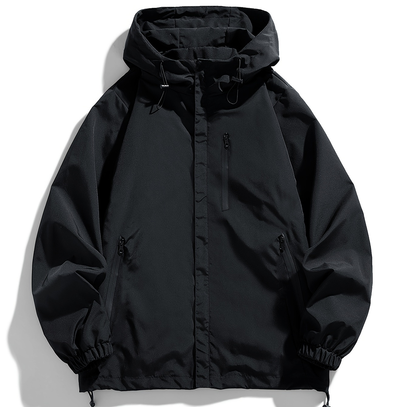 

Men's Casual Hooded Jacket - Lightweight, Zip-up Windbreaker With Drawstring & Pockets For Outdoor Activities