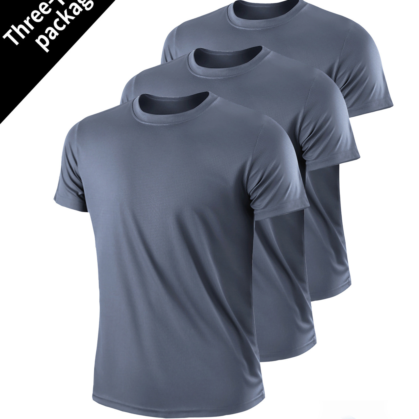 

3pcs Men's Solid Stretch Quick-drying Breathable Short Sleeve Round Neck Comfy T-shirt For Gym Fitness Training