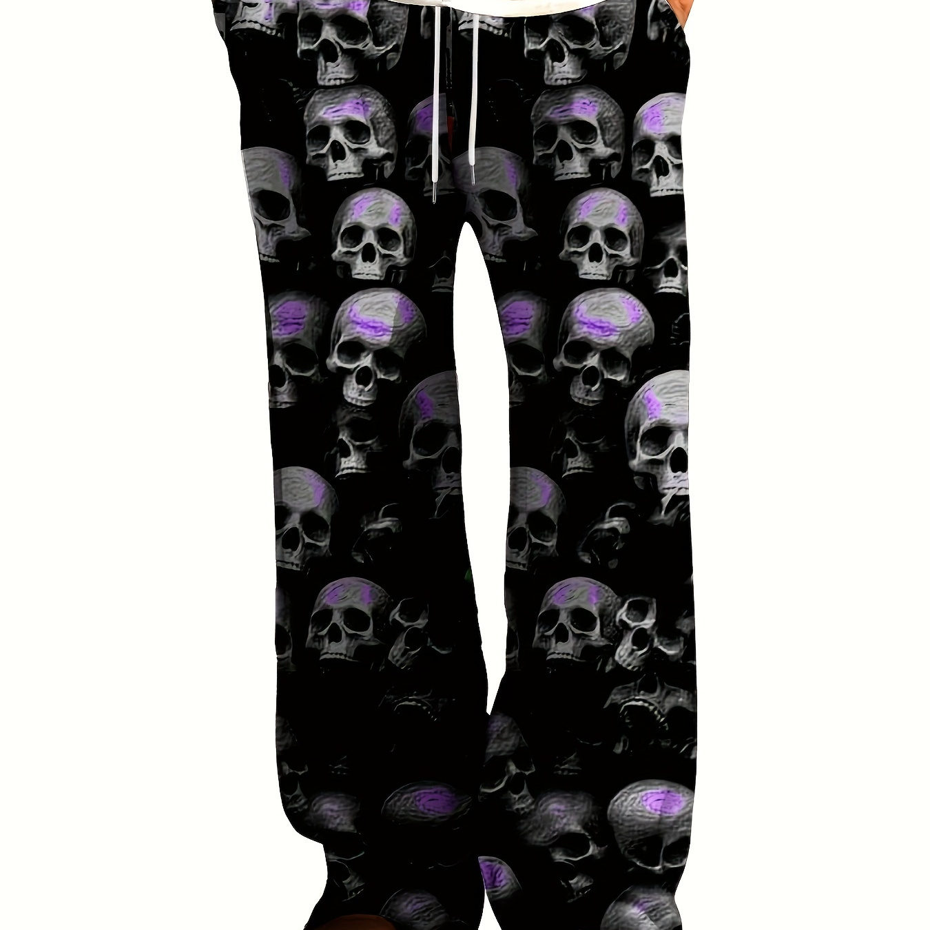 

Men's 3d Skull Print , Fiber, Non-stretch Polyester 100%, Regular Fit With Lace-up Detail, , Woven Home Loungewear