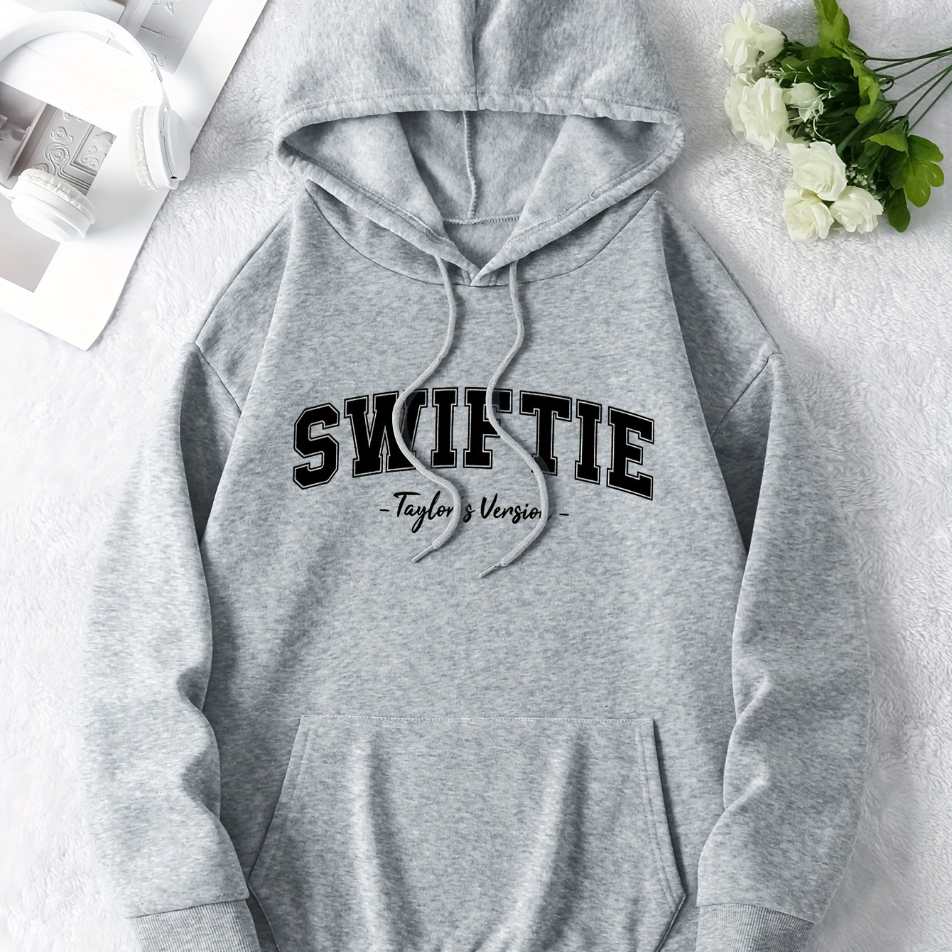 

Letter Print Drawstring Hoodie, Casual Long Sleeve Kangaroo Pocket Sweatshirt, Women's Clothing