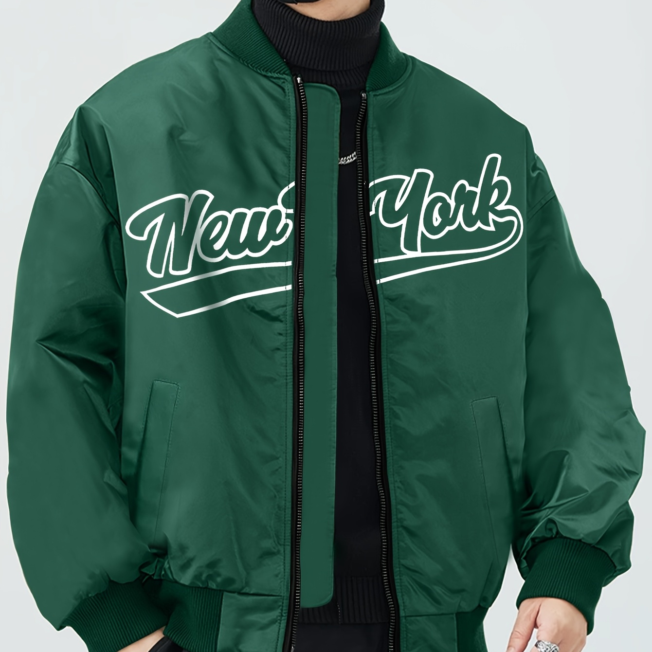 

1pc Men's Casual Jacket, Polyester 100% Lightweight Windbreaker, Letter Print, Baseball Collar, Long Sleeve, Regular Fit With Pockets, Zippered Front - Daily And