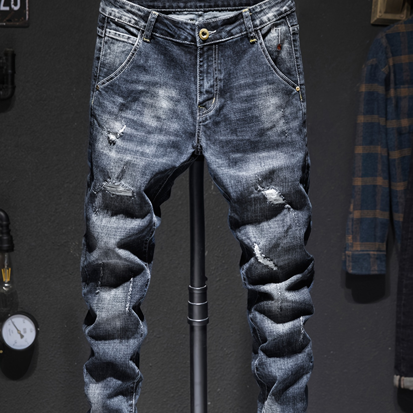 

Men's Casual Ripped Jeans, Chic Street Style Stretch Denim Pants