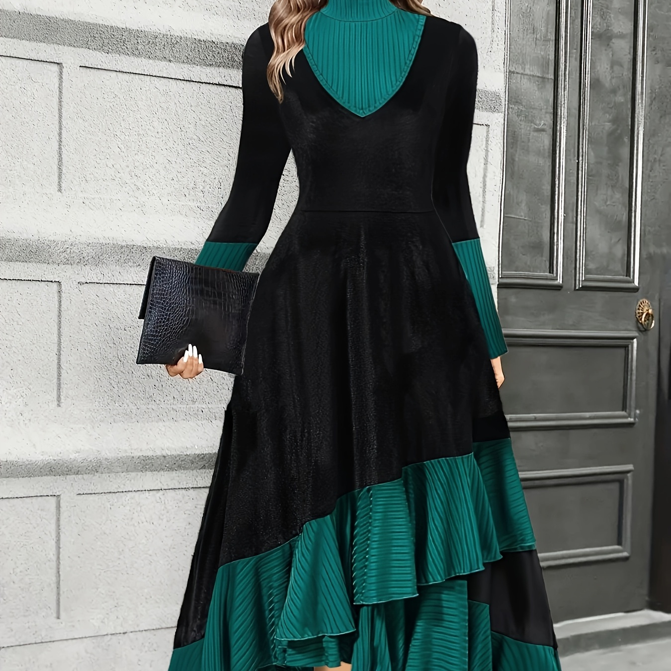 

New Women's Clothing: Long Velvet Knit Dress With Long Sleeves For Spring, Autumn, And Winter.