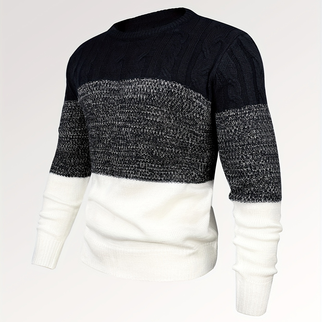 All Match Knitted Cable Sweater, Men's Casual Warm Slightly Stretch Crew Neck Pullover Sweater For Men Fall Winter