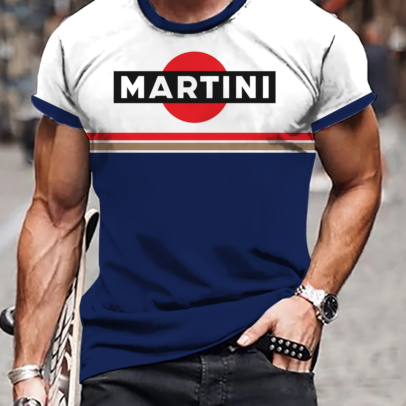 

Martini Print Tee Shirt, Tee For Men, Casual Short Sleeve T-shirt For Summer