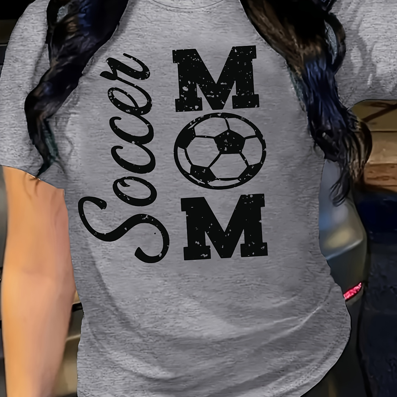 

Soccer Mom Print T-shirt, Short Sleeve Crew Neck Casual Top For Summer & Spring, Women's Clothing