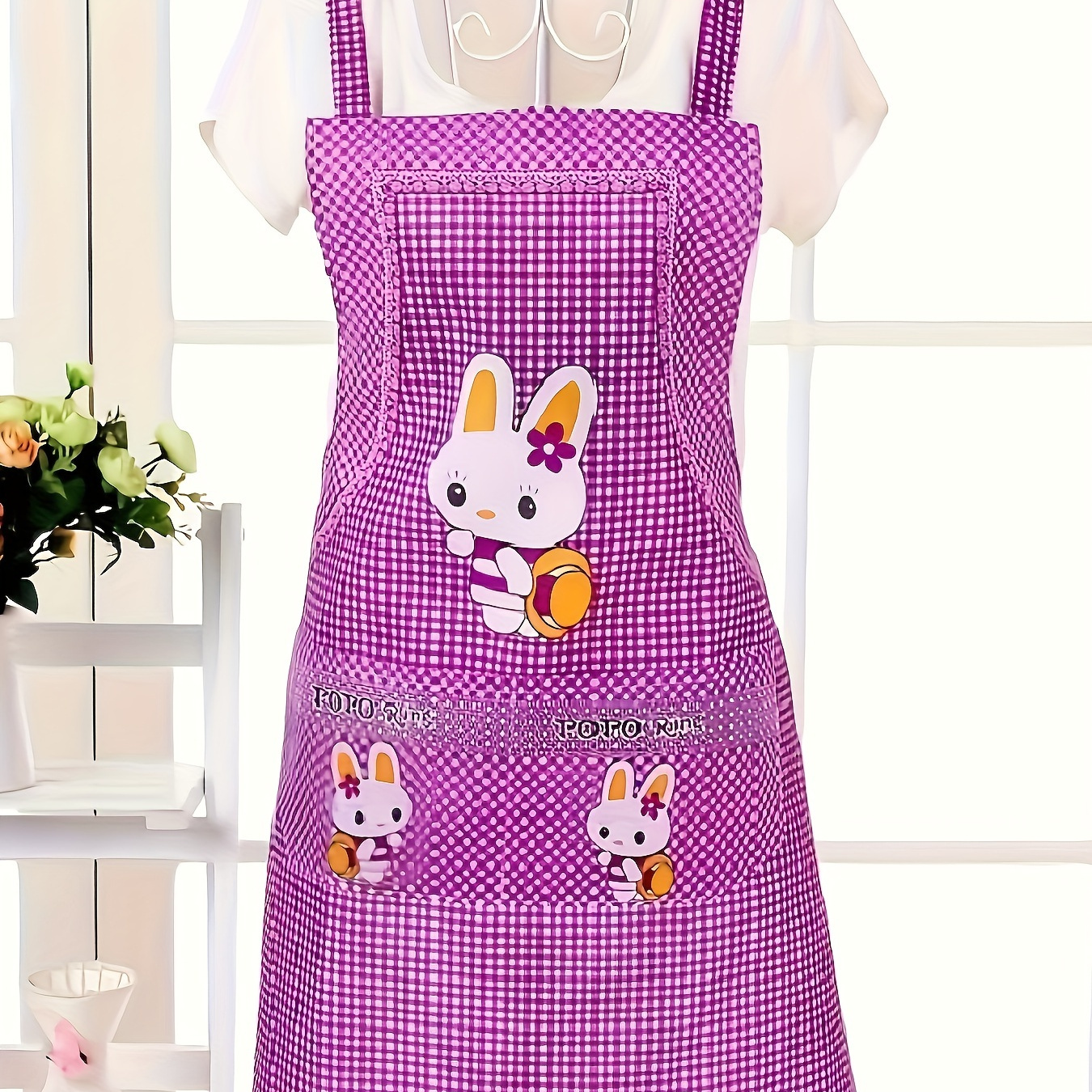 

Women's Casual Rabbit Print Apron Dress, 100% Polyester Woven Fabric, Non-stretch, 120g/m², Patterned Top With , 1pc