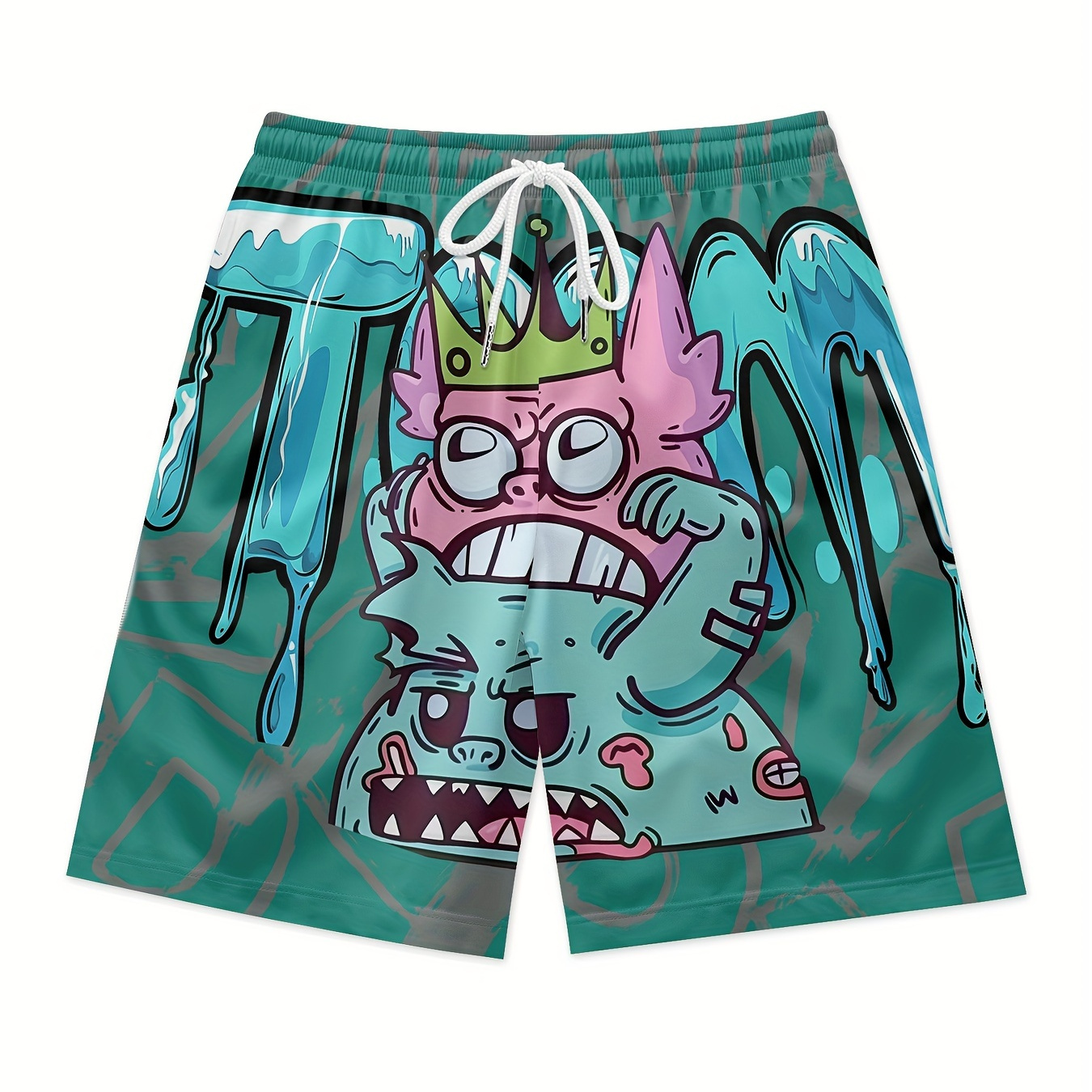 

Little Monsters Print Dark Green Waist Shorts For Men Quick Dry Breathable Polyester Sport Shorts Daily Streetwear Vacation Shorts Clothing Bottoms