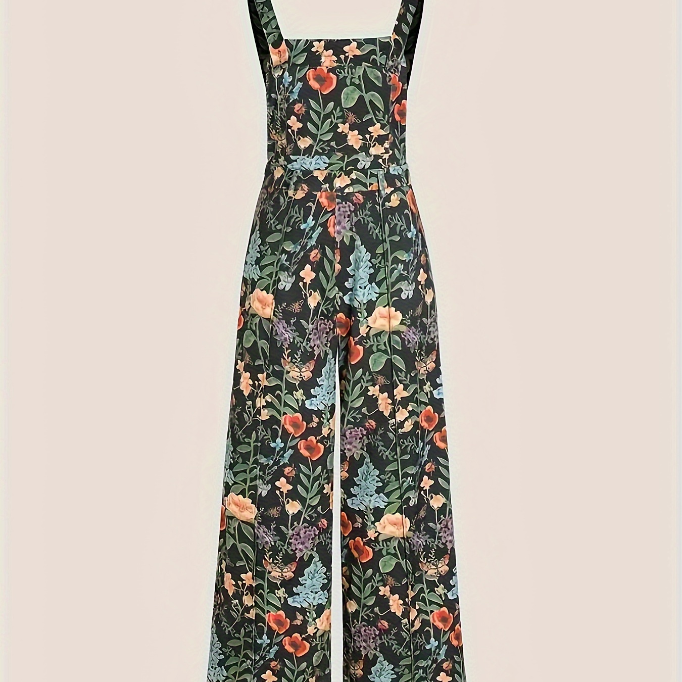 

Floral Print Wide Leg Overall Jumpsuit, Elegant Backless Overall Jumpsuit For Spring & Summer, Women's Clothing