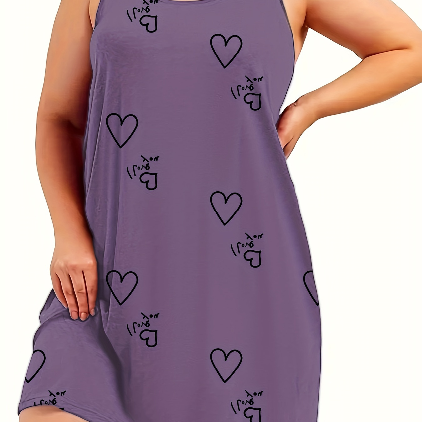 

Plus Size Heart Print Tank Dress, Casual Sleeveless Dress For Spring & Summer, Women's Plus Size Clothing