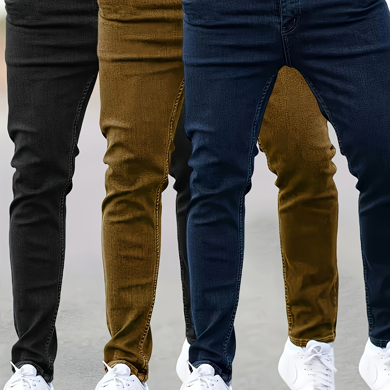 

3-pack Men's Slim Fit Stretch Denim Jeans, Solid Color, Regular Length, , , Mid-stretch Fabric, , Men' Jeans