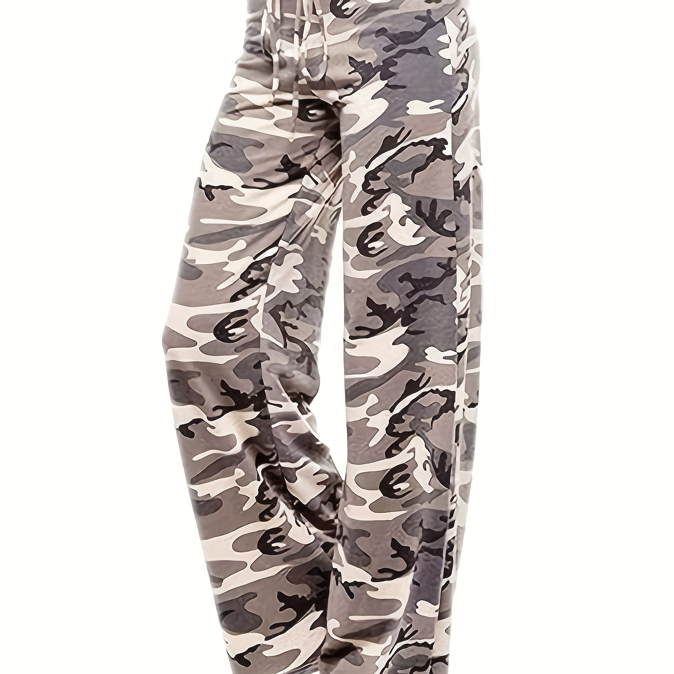 

Camouflage Print Wide Leg Pants, Casual Drawstring High Waist Pants, Women's Clothing