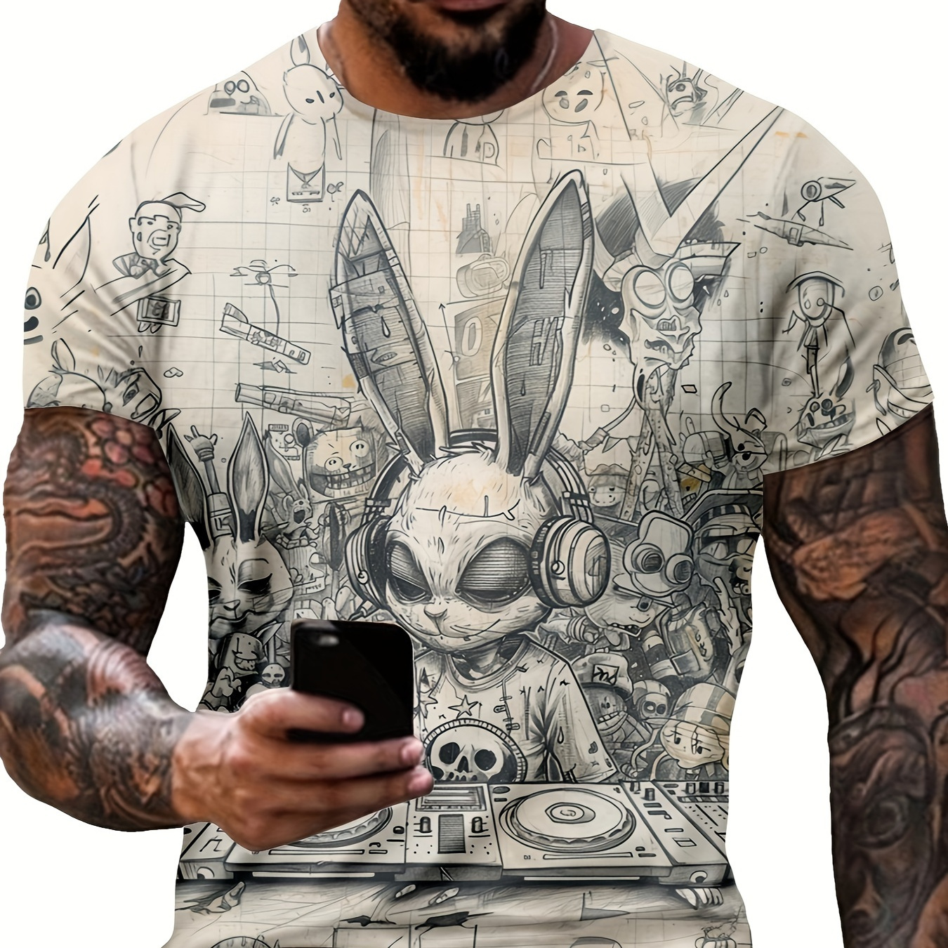 

T-shirt graphique pour homme avec imprimé lapin, t-shirt à col rond à manches courtes, vêtements pour homme pour l'été en plein air