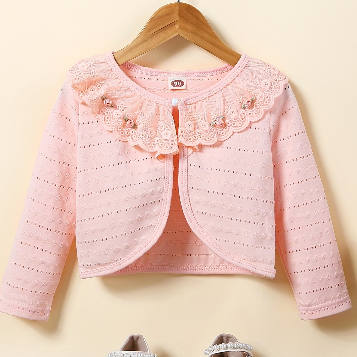 

Girls' Cute Lace Collar Stitching Long Sleeve Cardigan Cover Up Jacket For Dress