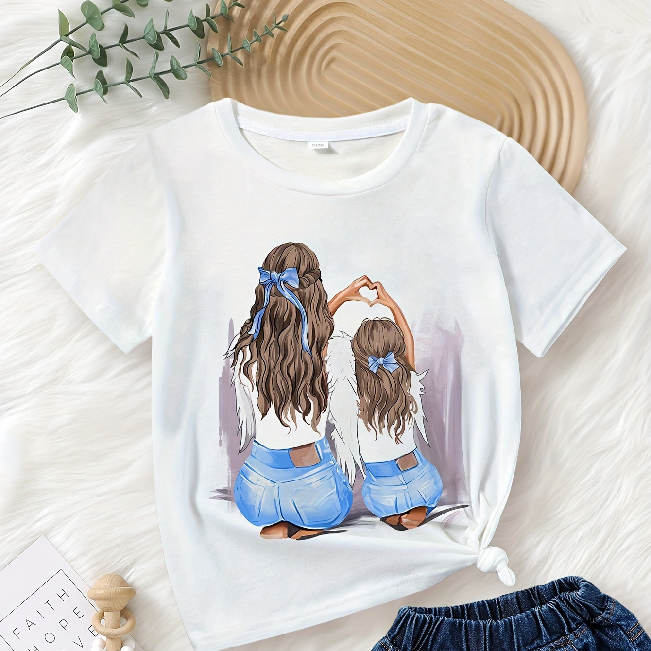 

Knit Girls Graphic Short Sleeve Crew Neck T-shirt For Girls, Casual And Comfy Summer Tee Top Daily Wear