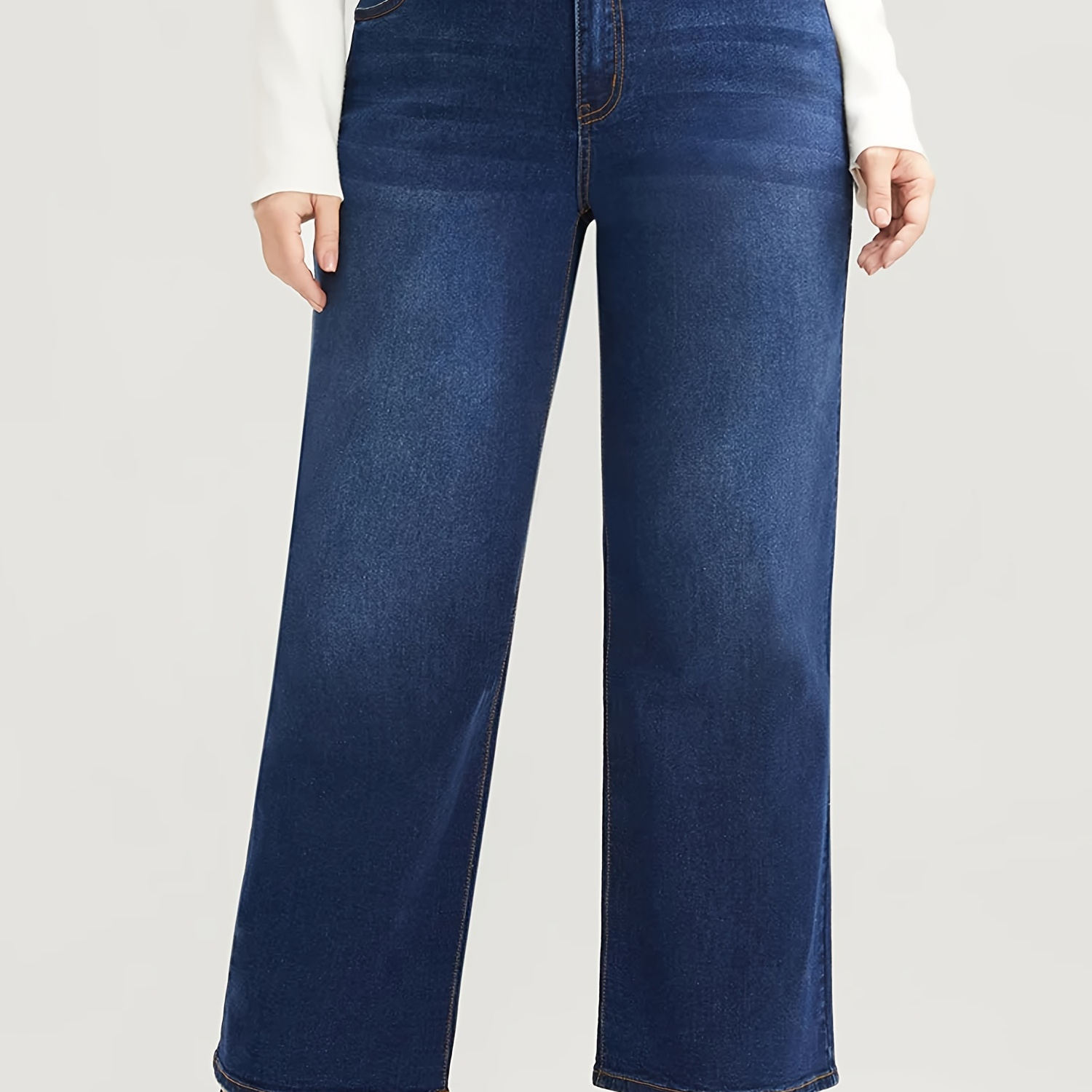 

Blue Wide Leg Pants Plus Size High Waisted Stretch Jeans