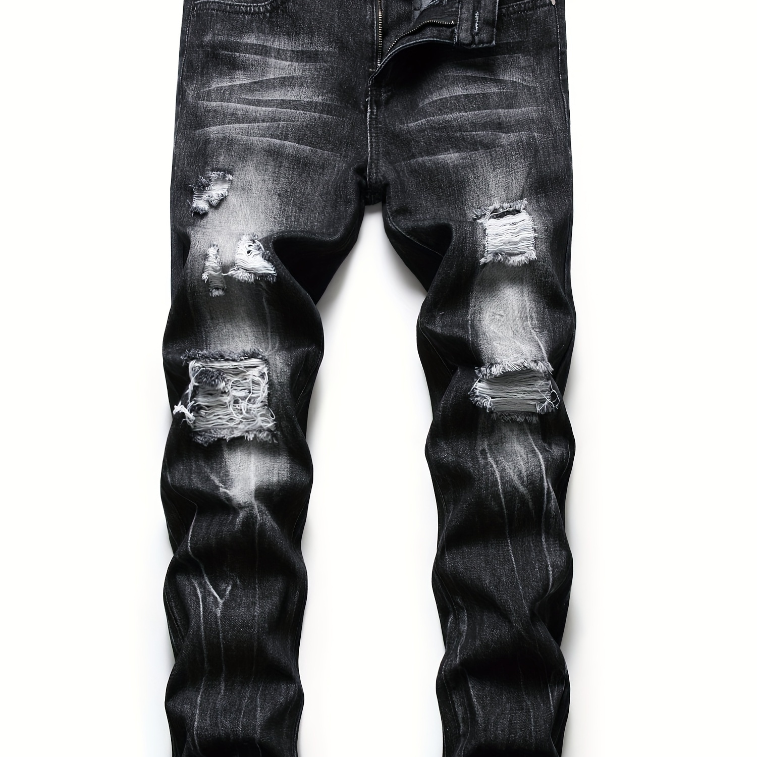 

Black Ripped Jeans For Men Regular Fit Tapered Leg Distressed Denim Rip Jean