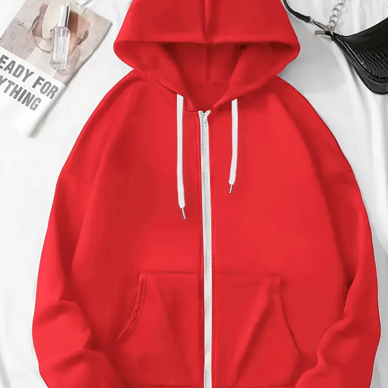 

Solid Color Casual Zip Hoodie With Pockets, Fashionable Sporty Sweatshirt Jacket, Hoodie For Fall
