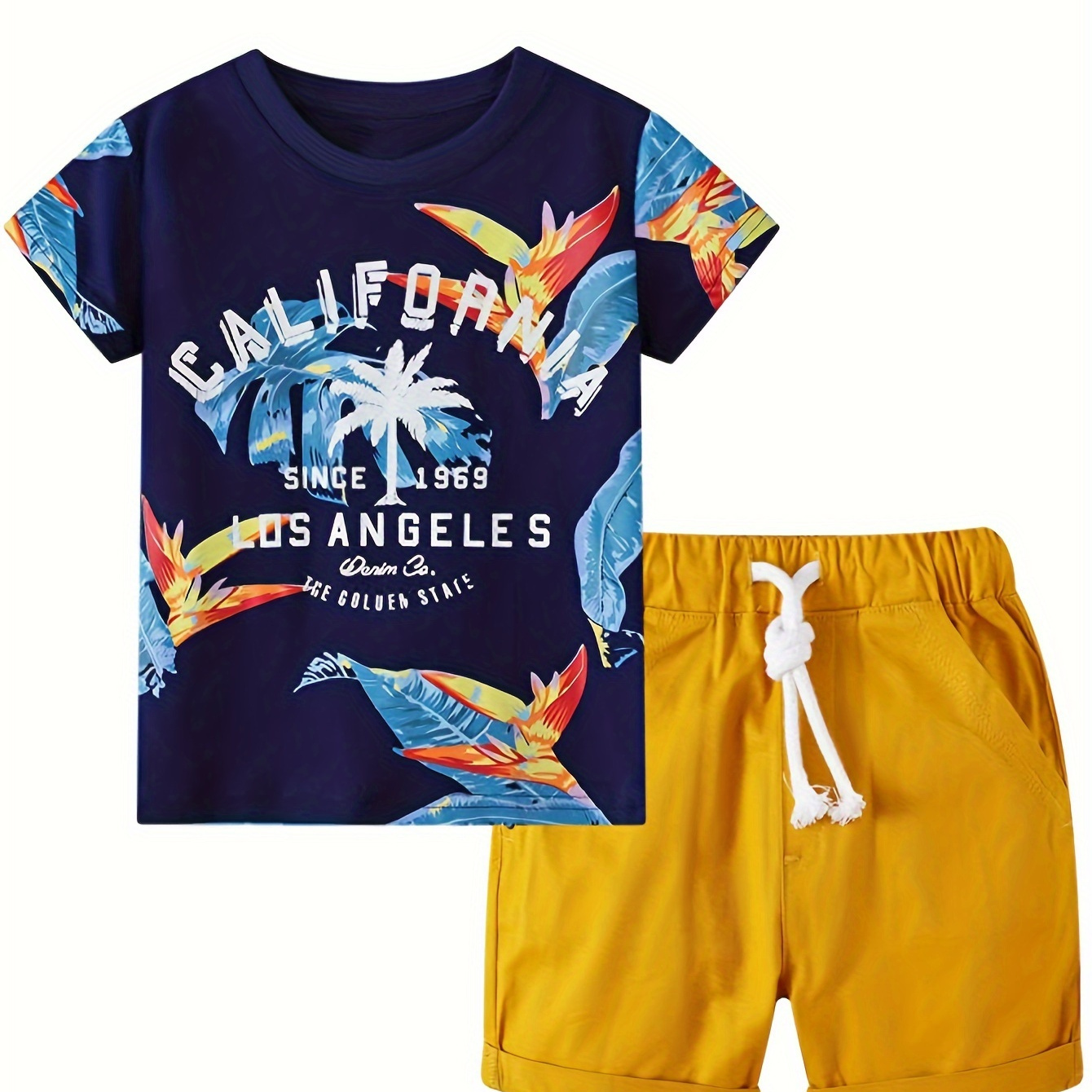 

2pcs Boys Casual Tropical Leaves Print Comfortable Versatile Short Sleeve T-shirt & Shorts Set, Cool, Lightweight And Comfy Summer Clothes!