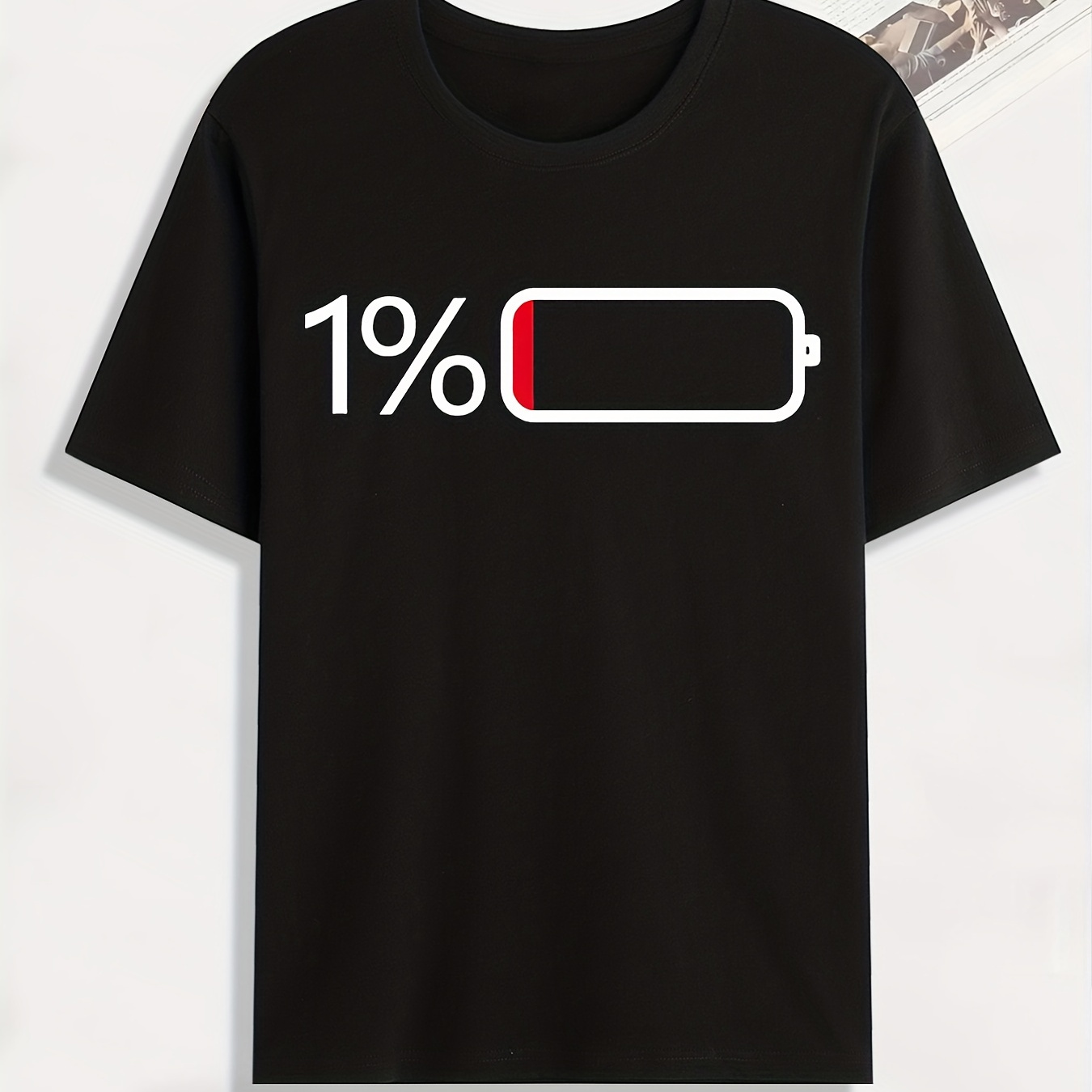 Battery Low Print T Shirt, Tees For Men, Casual Short Sleeve Tshirt For Summer Spring Fall, Tops As Gifts