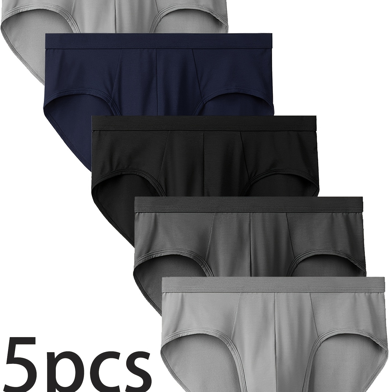 

5pcs Sous-vêtements pour Hommes, Confortables et , Couleur Unie, Tissu en Polyester 93.1% Spandex 6.9%, Extensible Moyen