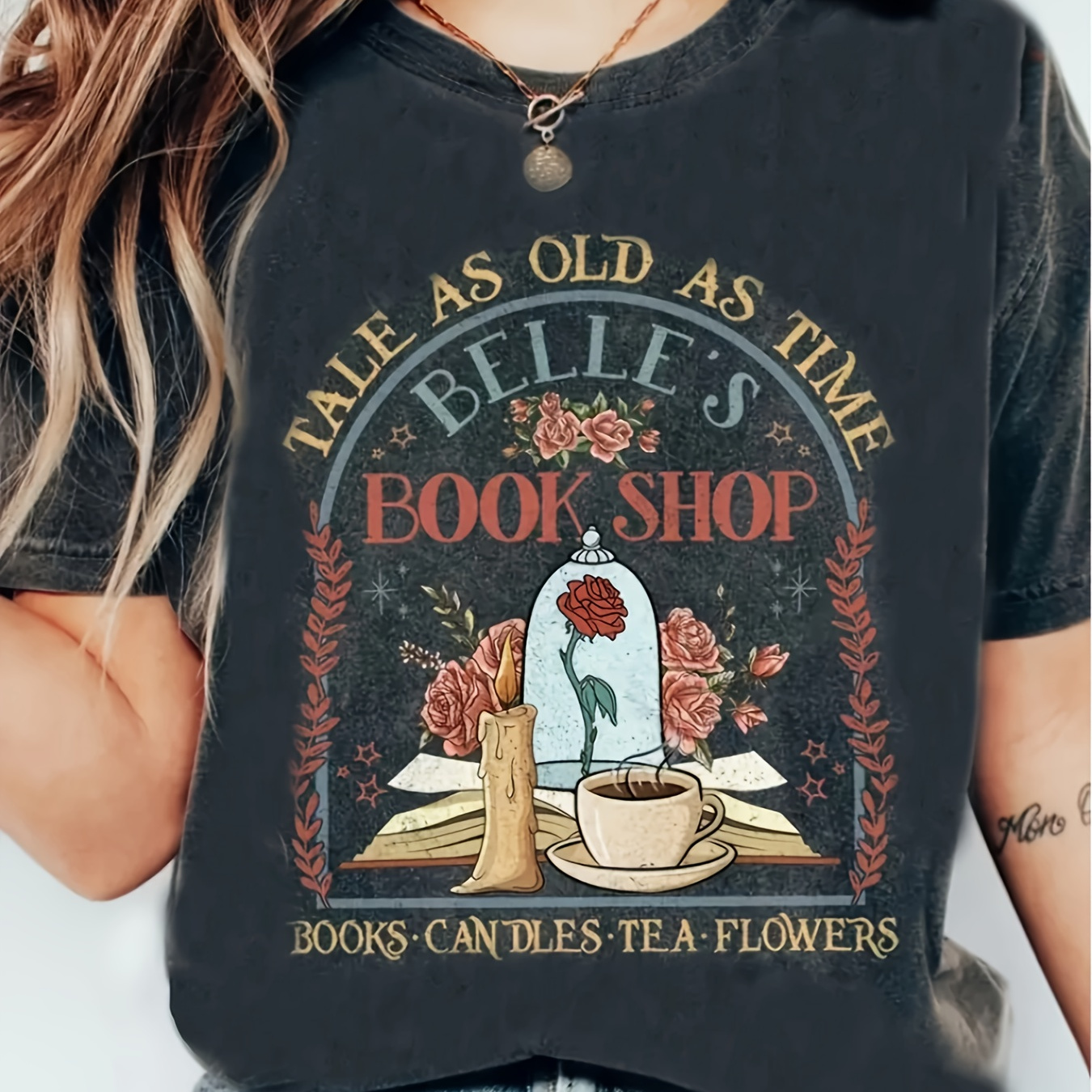 

Interesting Book Letter Pattern-printed T-shirt-leisure Interest-everyday Wear-soft And Comfortable-women's Wear