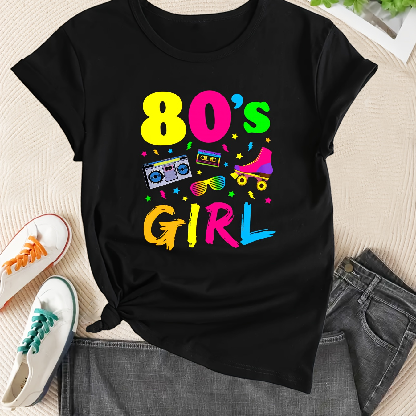 

Women's Retro 80's Girl Printed T-shirt | Casual Sports Style | Short-sleeve Round Neck Top | Spring And Summer Fashion For Ladies | Comfortable Fit And Soft Fabric