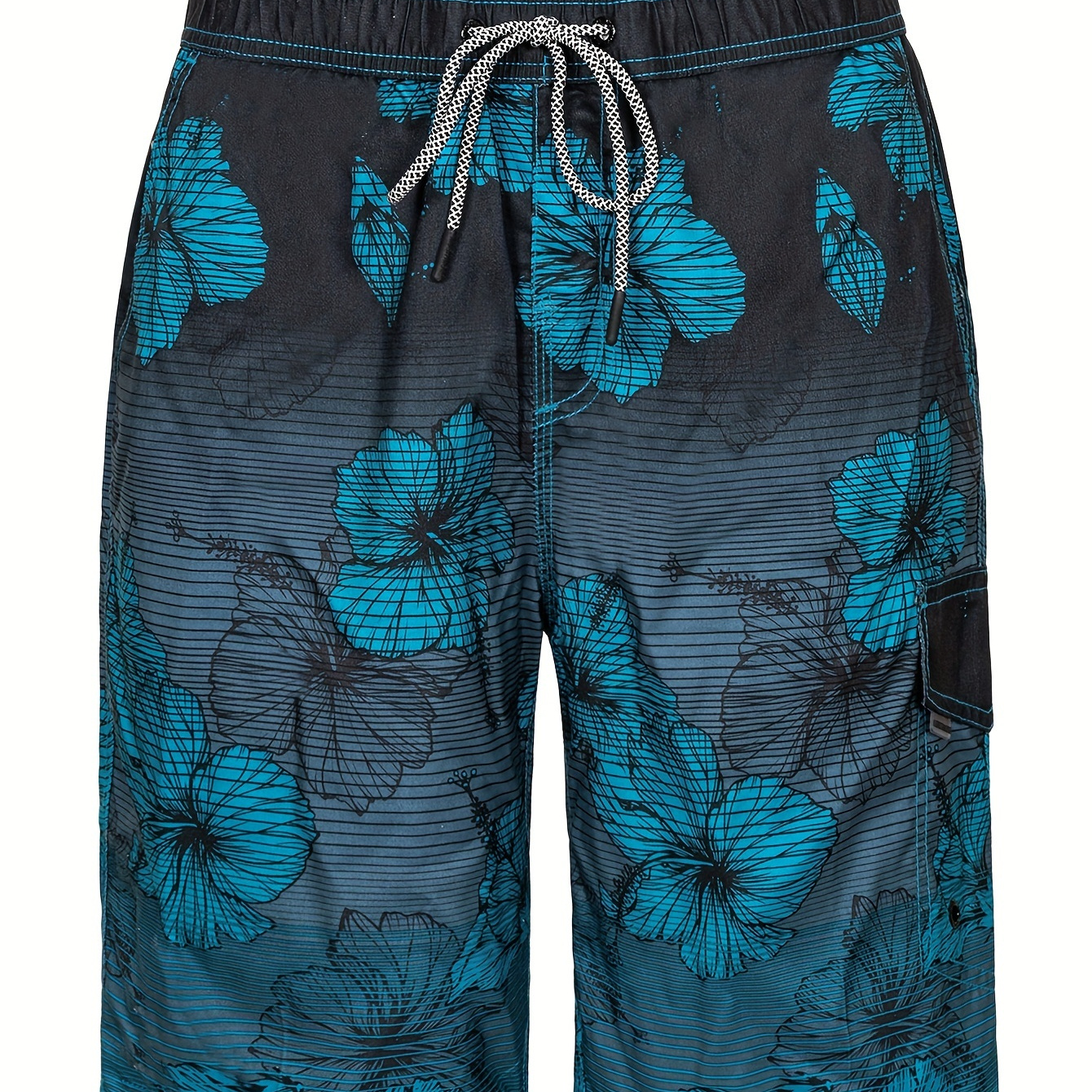 

Men's Summer Swim Trunks With Large Floral Print - Quick-dry, Adjustable Comfort, Perfect For Beach & Poolside Fun