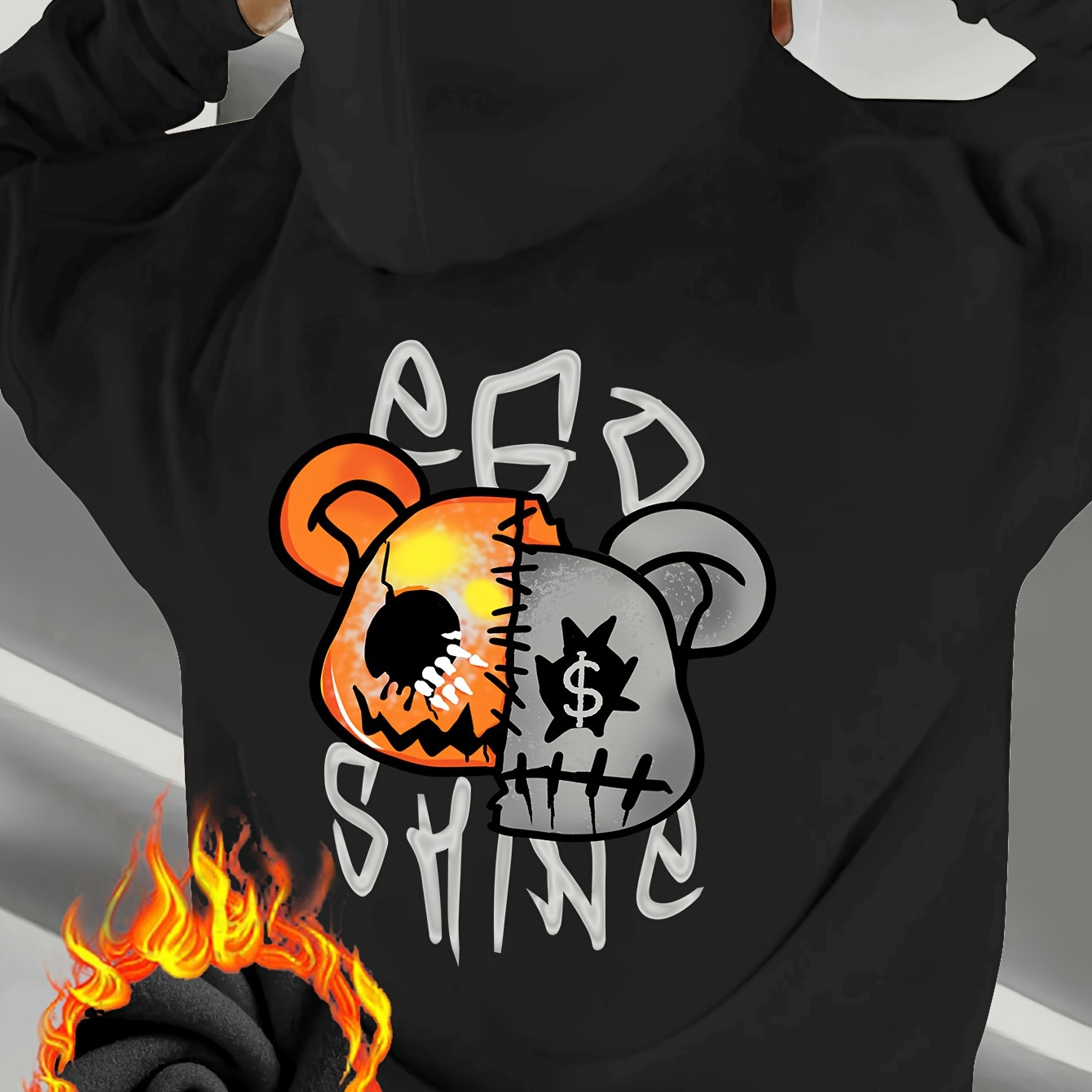 

Men's Trendy Graphic Hoodie - Fleece Lined, Casual Polyester Knit, Machine Washable, Hooded Sweatshirt With Skull And Mouse Design