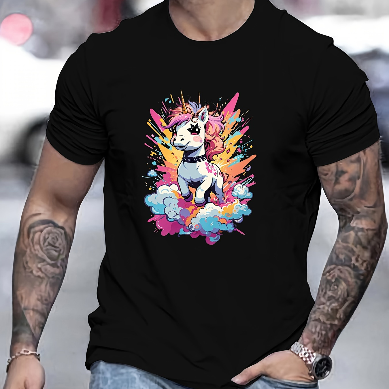 

Unicorn Print T Shirt, Tees For Men, Casual Short Sleeve T-shirt For Summer