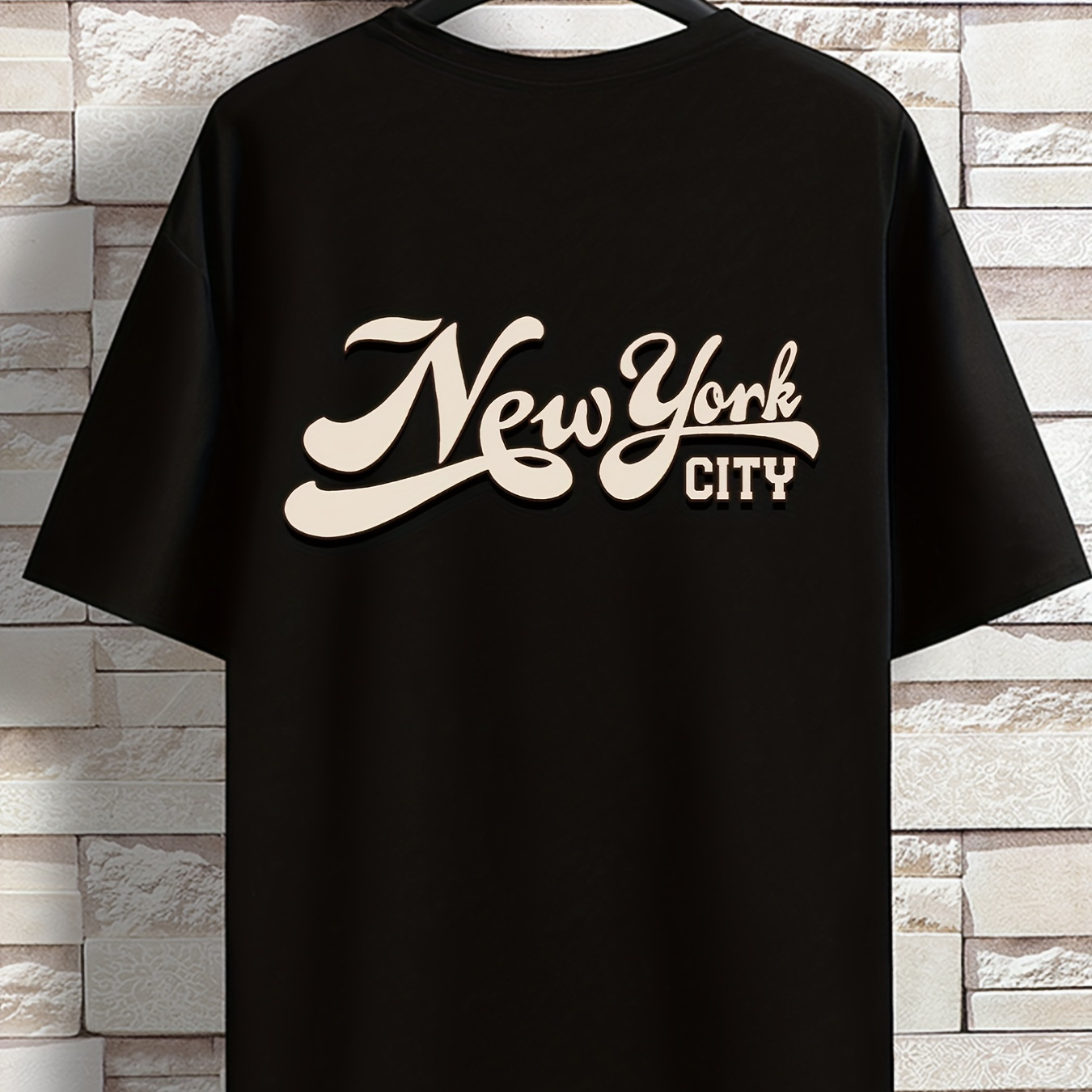 

new York City" Print Short Sleeve T-shirts For Men, Plus Size Stretchy Graphic Tees For Summer Casual Daily Style