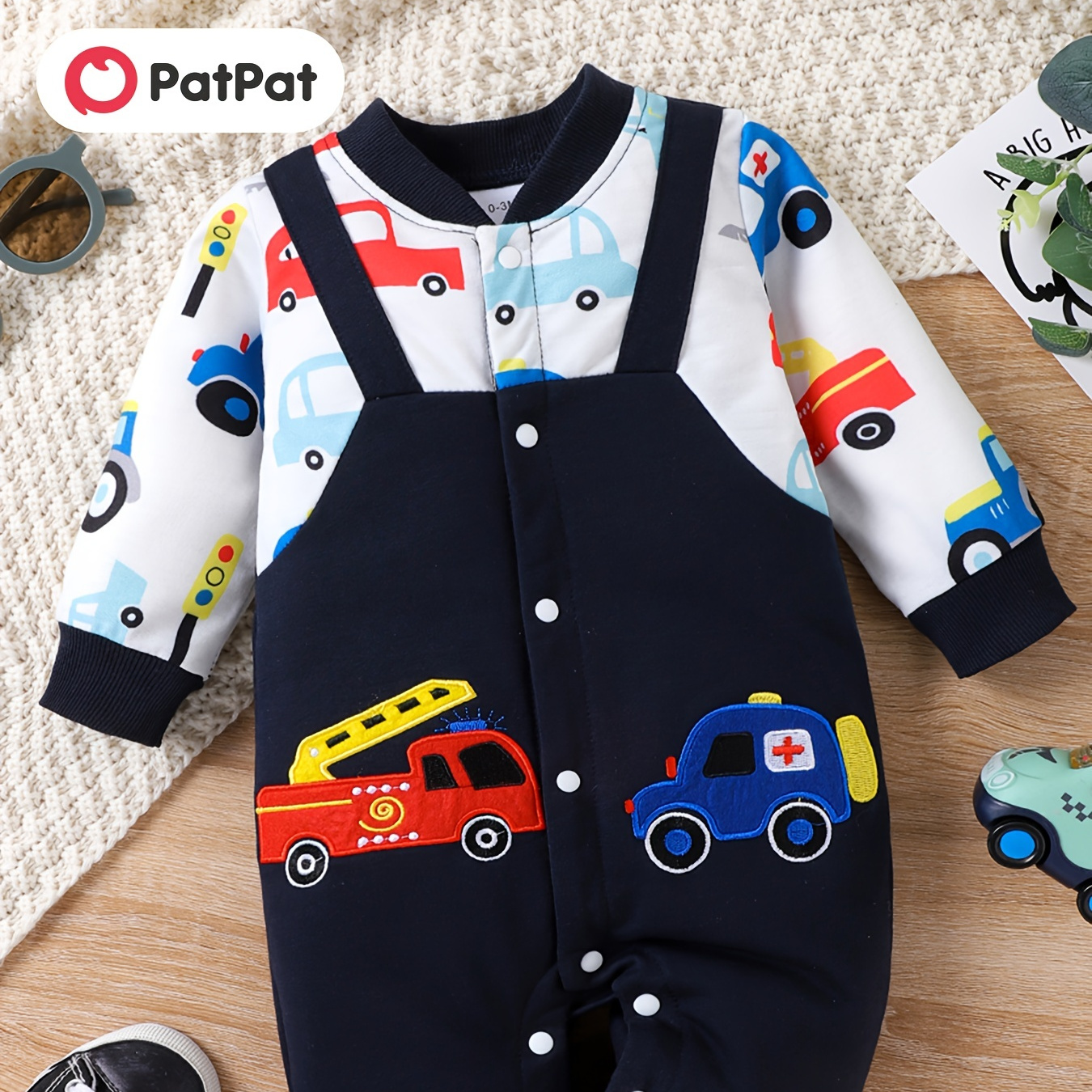 

Patpat Baby Boy Childlike Vehicle Pattern Long Sleeve Jumpsuit