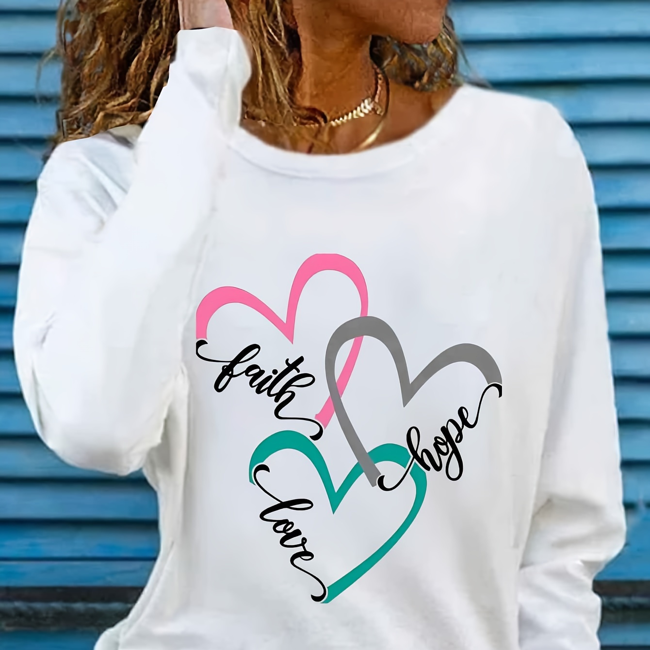 

Women's Inspirational Graphic Long Sleeve T- - Polyester Slight , , Applique , Pullovers For Fall/