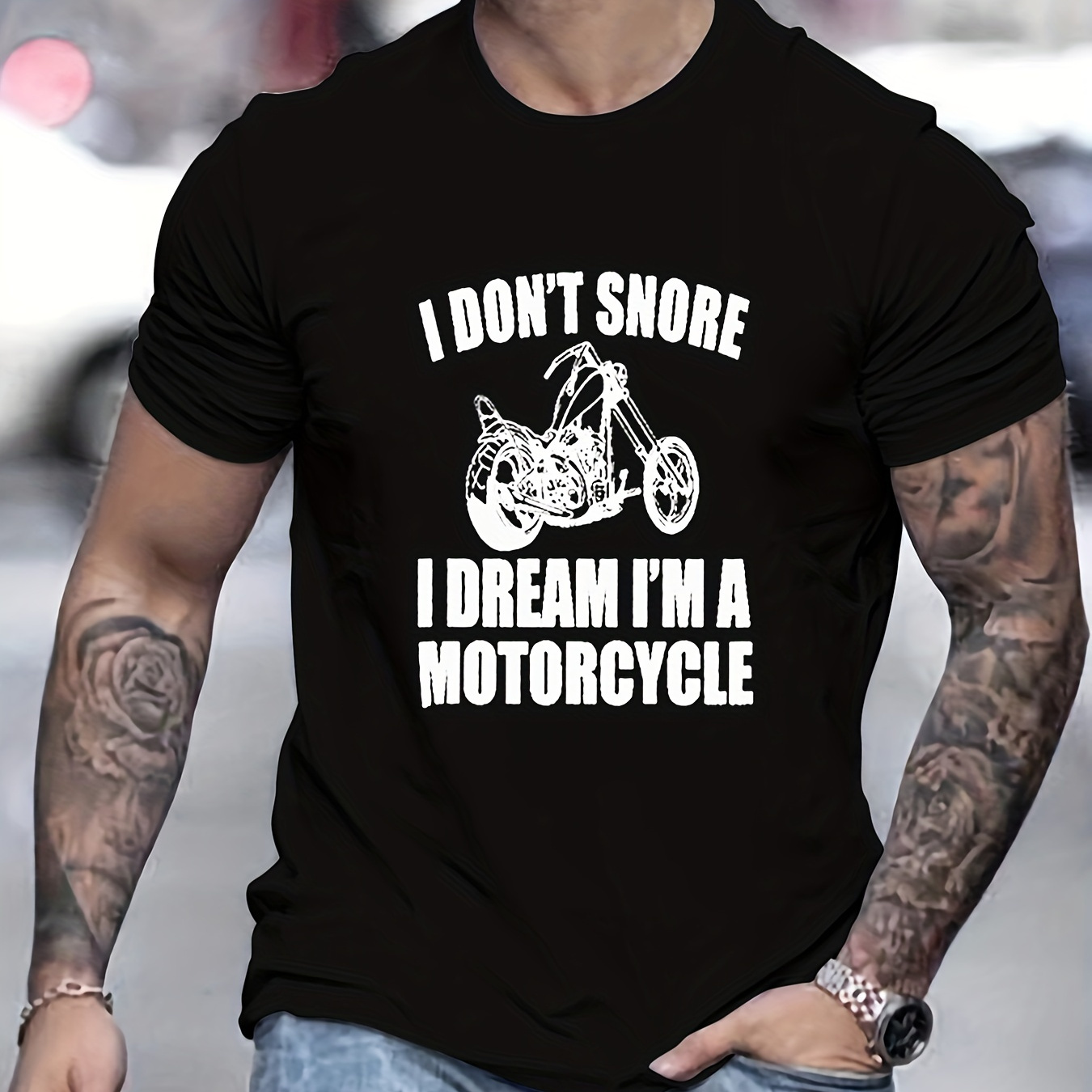 

Motorcycle & Letter Pattern Print Men's Comfy T-shirt, Graphic Tee Men's Summer Outdoor Clothes, Men's Clothing, Tops For Men, Gift For Men