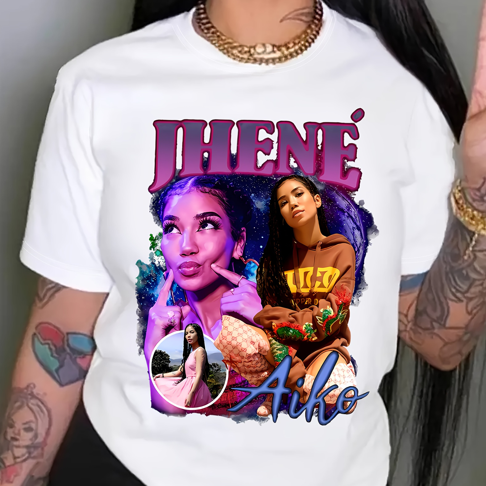 

Jhene Graphic Tee For Women - Casual Crew Neck, Short Sleeve, Breathable Polyester, Machine Washable