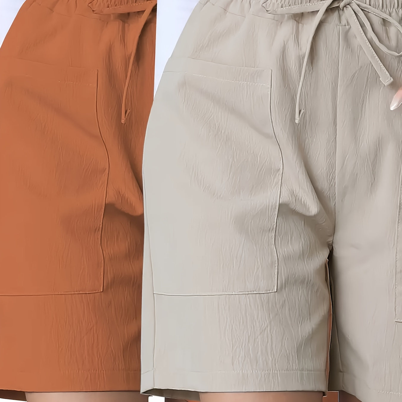 

Shorts de Poche Directionnels 2pcs, Shorts de Travail Décontractés à Double Poche de Couleur Unie, Adaptés pour et l'Été, Vêtements pour Femmes