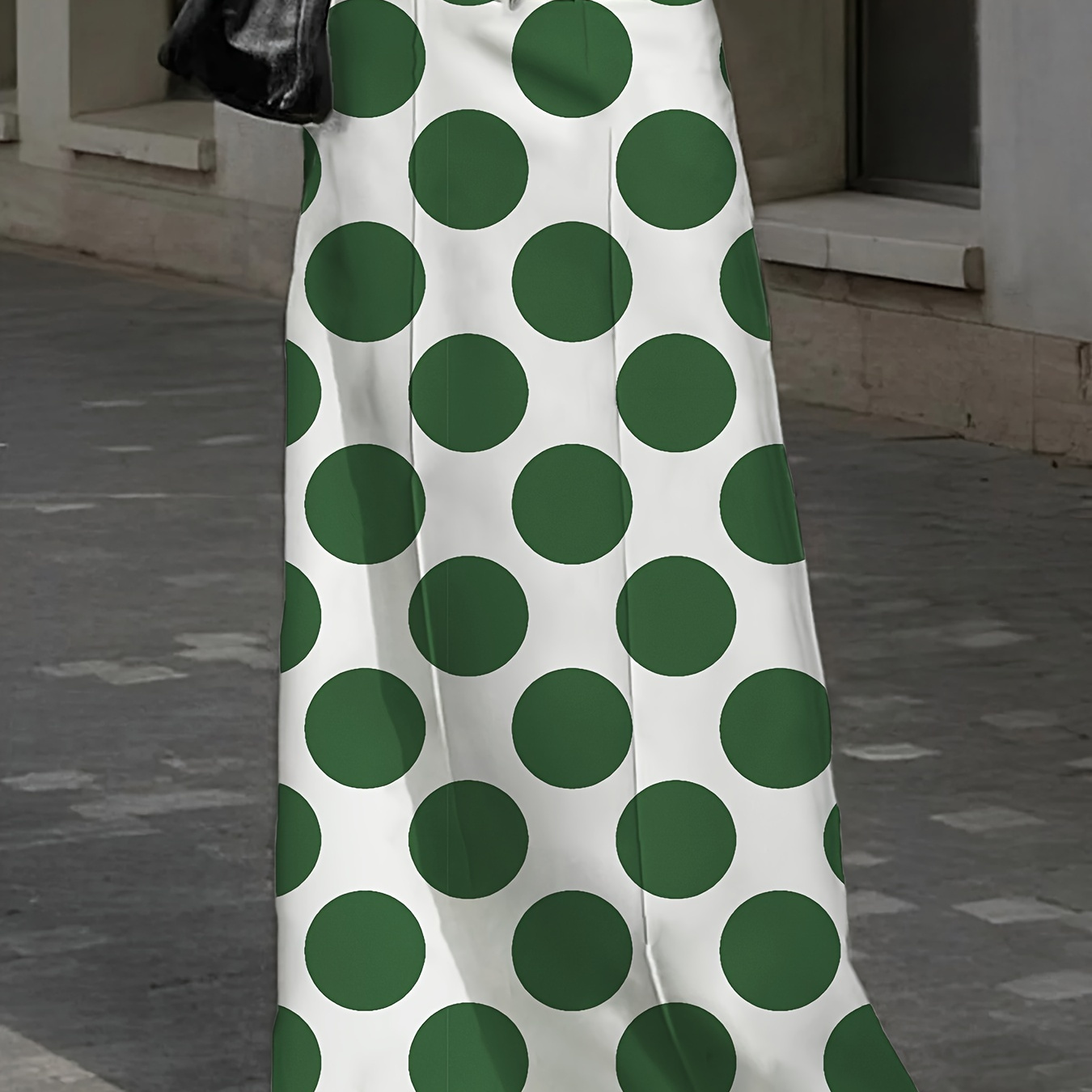 

Color Block Polka Dot Skirt, Casual High Waist Maxi Skirt For Spring & Fall, Women's Clothing