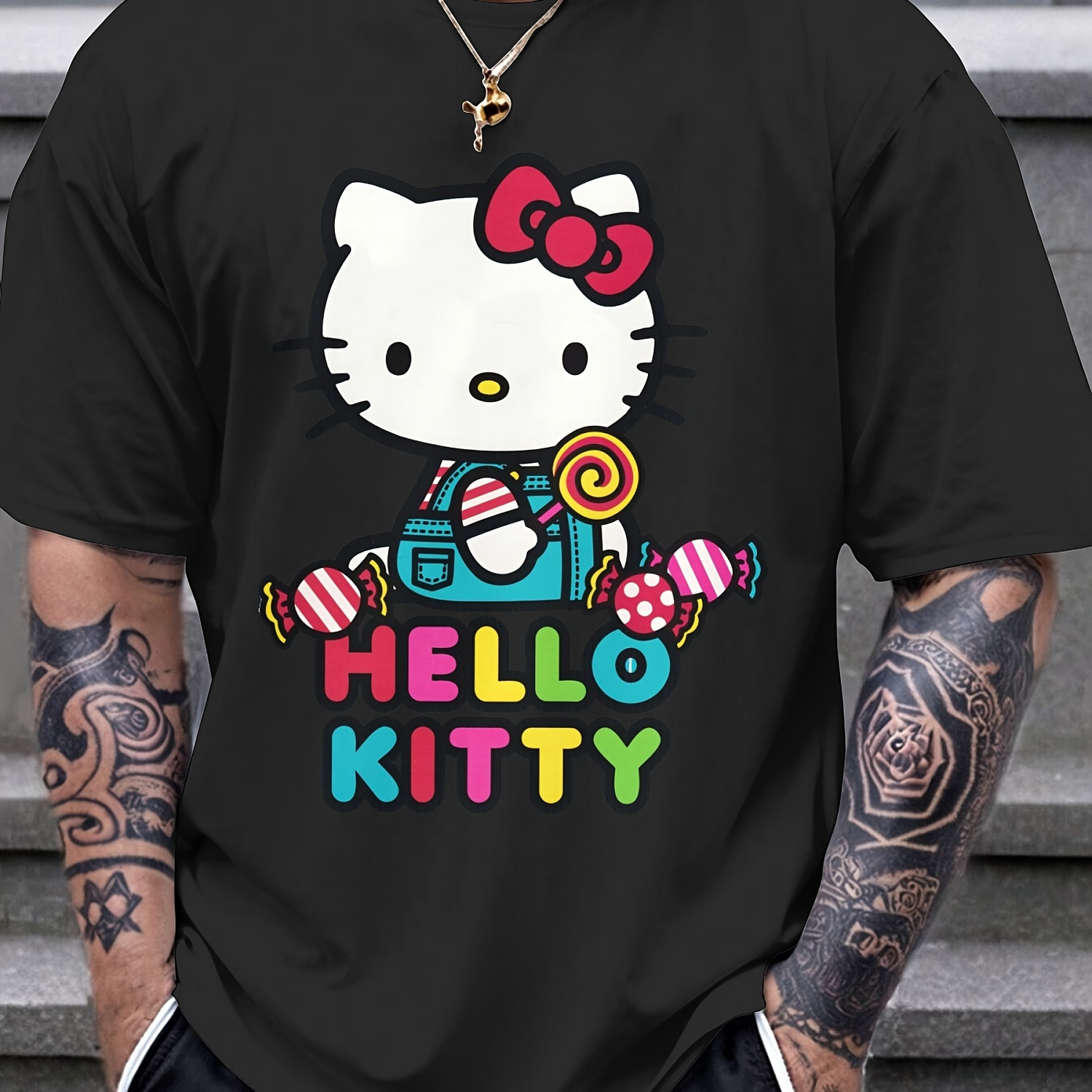 

Hello Kitty Cute T-shirt Men's Pure Cotton Single-sided Printed Round Neck (sanrio Official Authorization)