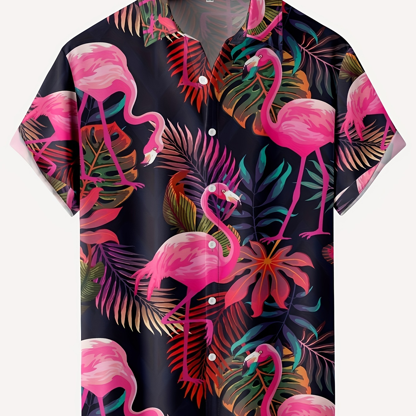 

Flamingo Print Men's Casual Short Sleeve Hawaiian Shirt, Men's Shirt For Summer Vacation Resort