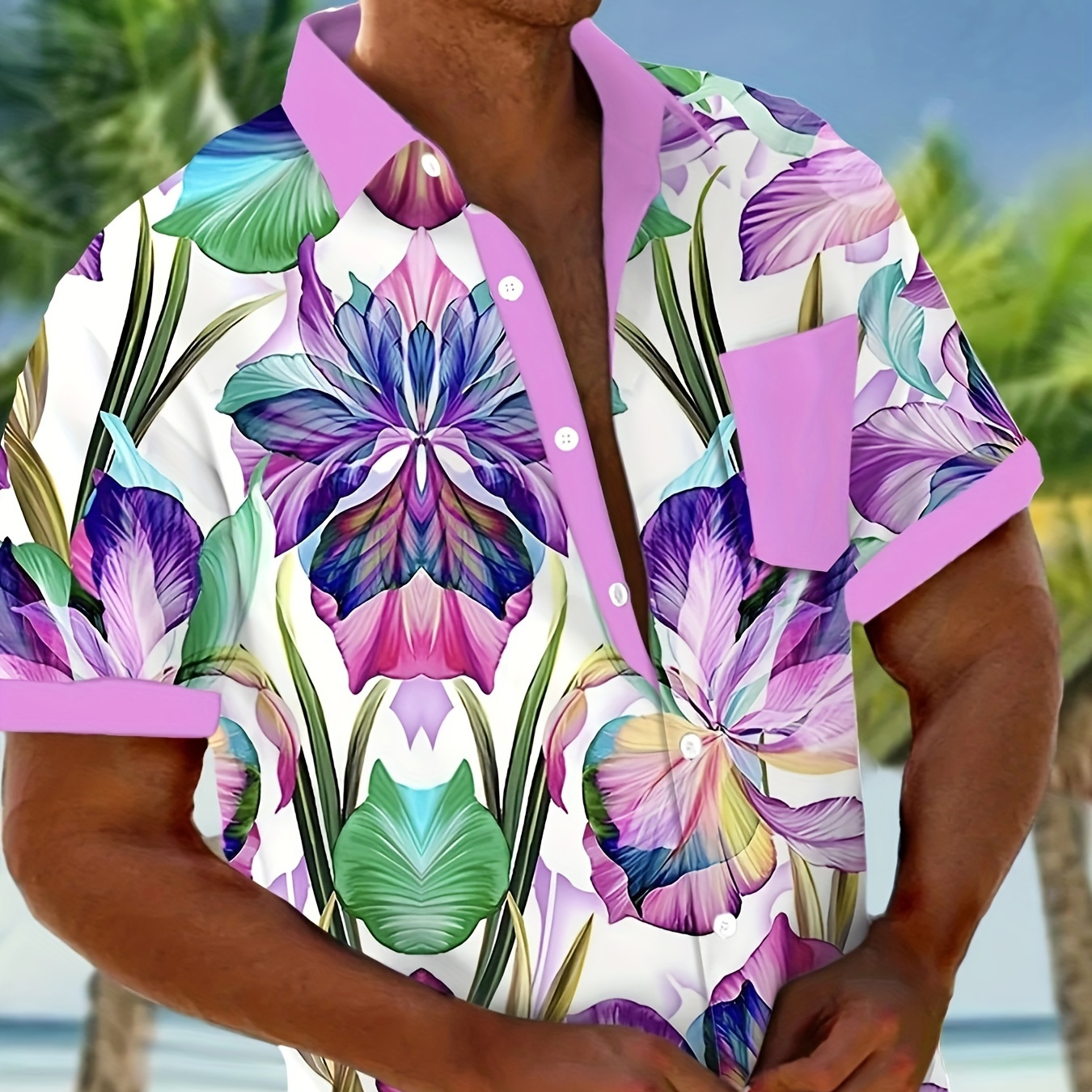 

Men's Plus Size Hawaiian Floral Print Button-down Short Sleeve Shirt, Summer Casual Wear For Vacation