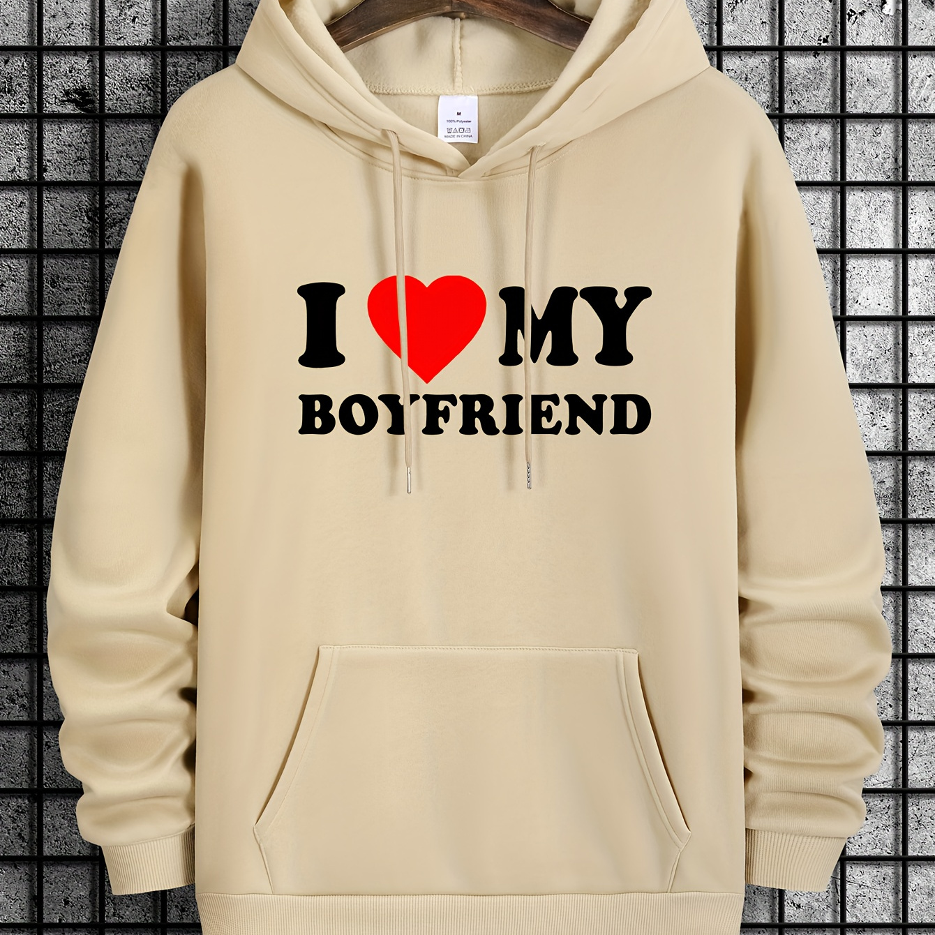 

I Love My Boyfriend Print Men's Warm Pullover Round Neck Hooded Sweatshirt Print Hoodie Casual Top For Autumn Winter Men's Clothing As Gifts