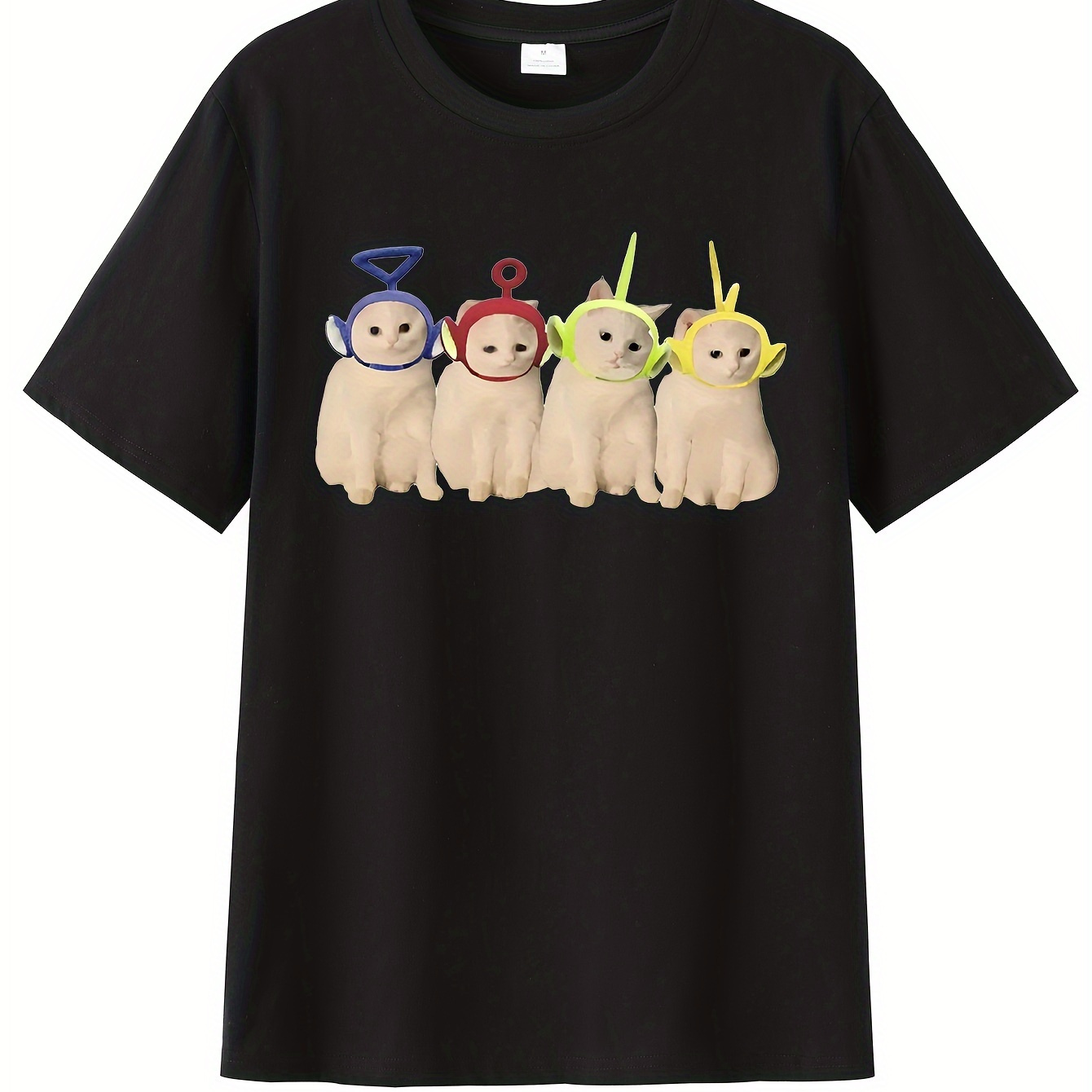

Summer 's T-shirt With Cute Cat Print - Casual, Breathable Polyester, Round Neck Tee