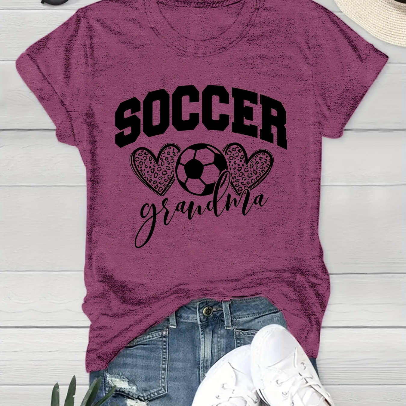 

Soccer Print Crew Neck T-shirt, Casual Short Sleeve Top For Spring & Summer, Women's Clothing