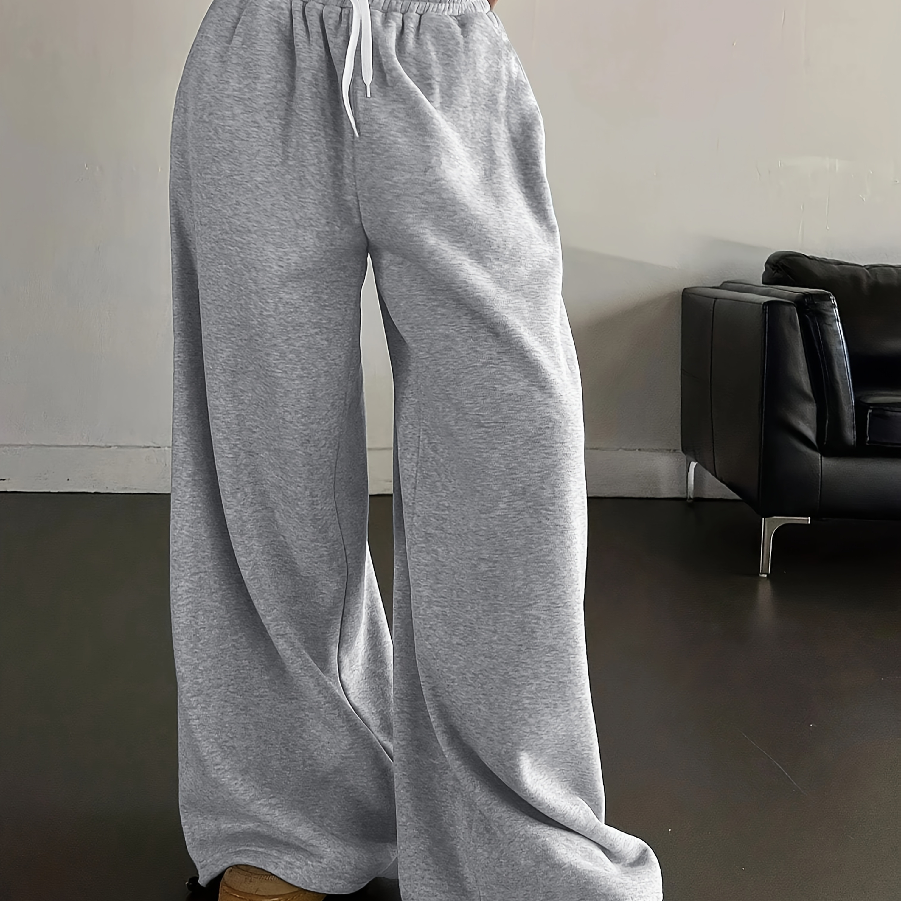 

Pantalon large uni, décontracté, taille haute, poches, pour et , vêtements pour femmes.