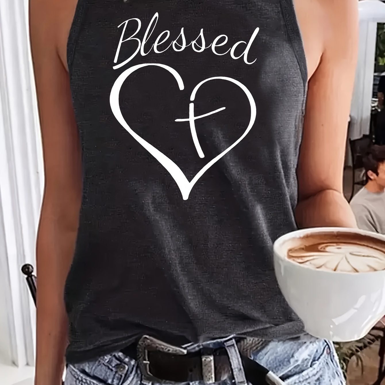 

Letter Print Crew Neck Tank Top, Casual Sleeveless Tank Top For Summer, Women's Clothing