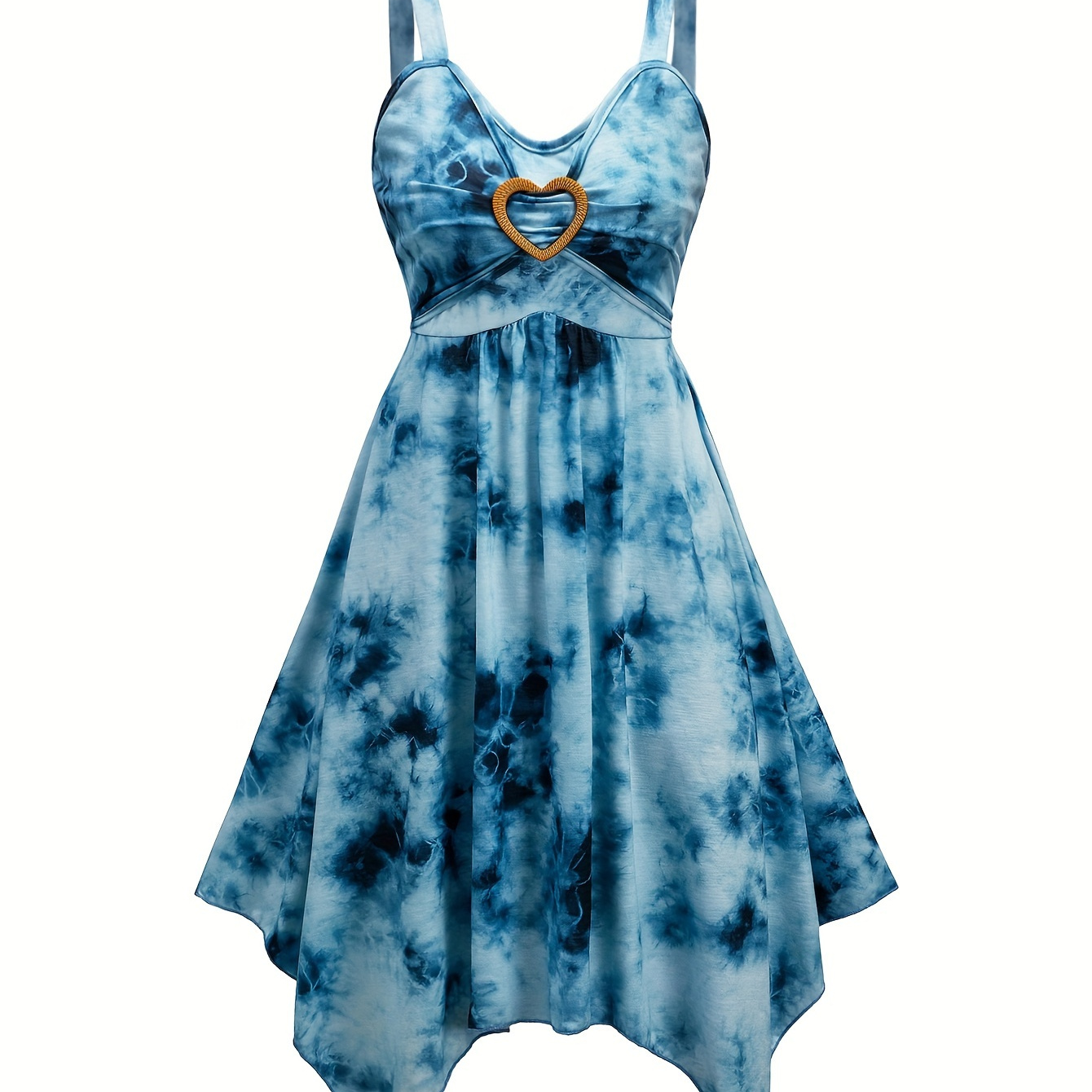 

Tie Dye Sweetheart Neck Dress, Casual Backless Sleeveless Heart Decor A-line Dress For Spring & Summer, Women's Clothing