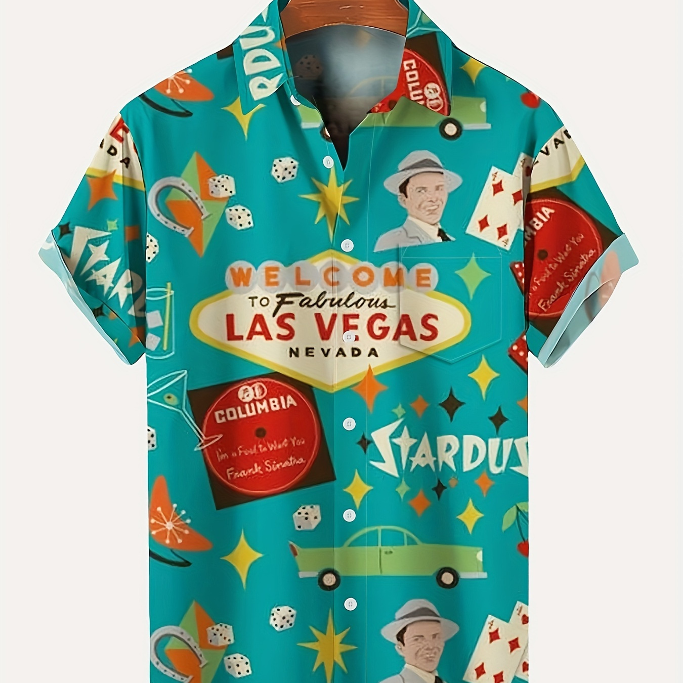 

Men's Shirt Top, Cartoon Las Vegas Print, Camp Collar Bowling Shirts Short Sleeve Closure Summer Male Casual Button Up Shirt For Daily Vacation Resorts Beach Shirts For Men