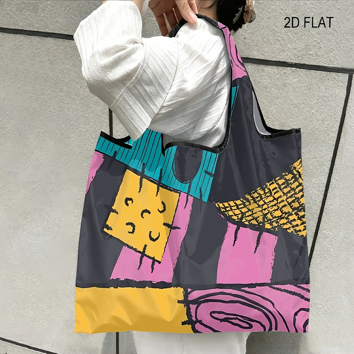 TEMU 1pc Nightmare Sewn Pattern Theme, Compact Reusable Foldable Bag, Lightweight Shopping Tote, Convenient Foldable Storage Bag For Supermarket And