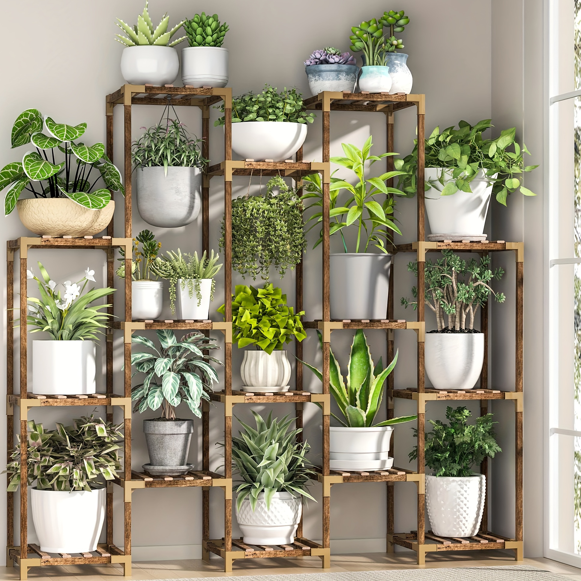 

Chic 15-tier Large Plant Stand - Indoor/outdoor Flower Rack For Multiple Pots, Living Room, Balcony, Garden, Or Office Decor