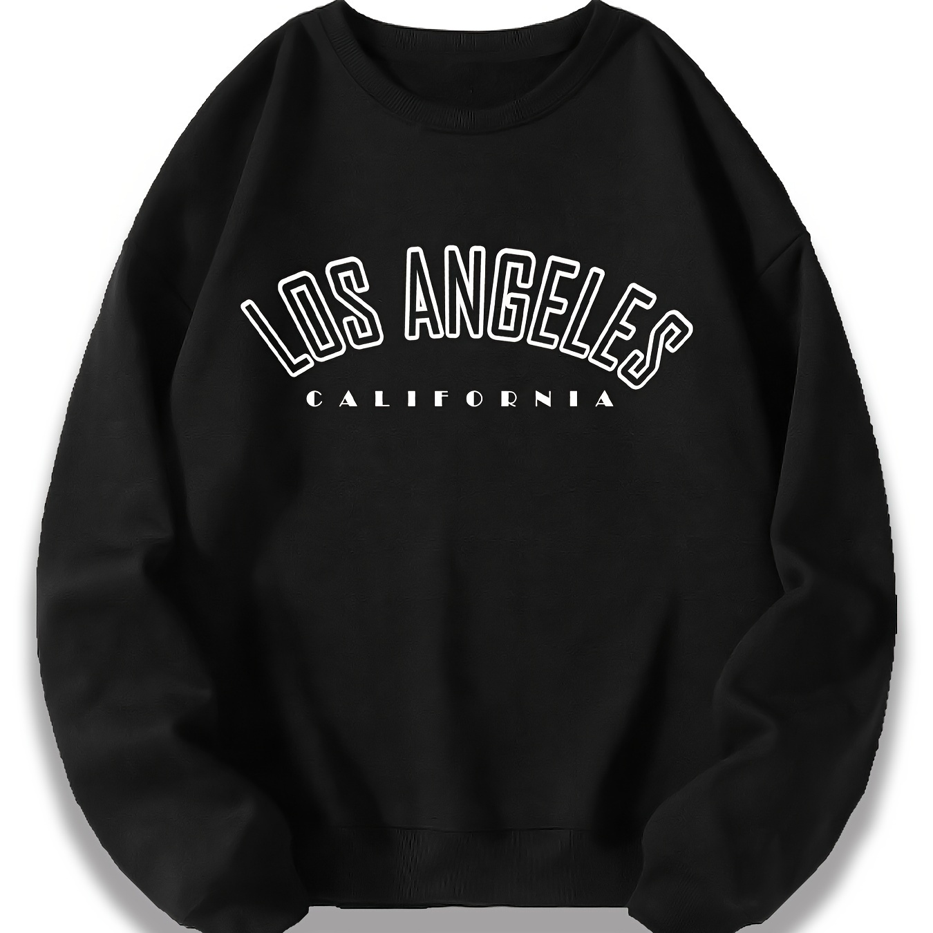 

Log Angeles Print Crew Neck Sweatshirt, Casual Long Sleeve Thermal Lined Sweatshirt For Fall & Winter, Women's Clothing